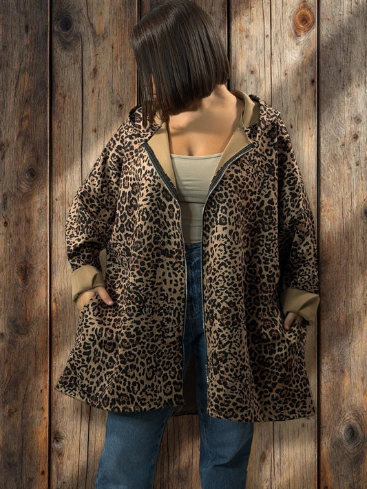 STEFANIA - VESTE LEOPARD EN SUEDINE OVERSIZE JUSQU'A LA TAILLE 54