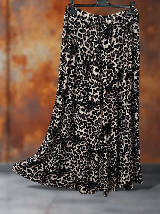 EDITH - PANTALON PALAZZO EN VELOURS FLUIDE MOTIF ANIMALIER TAILLE 46 A 56