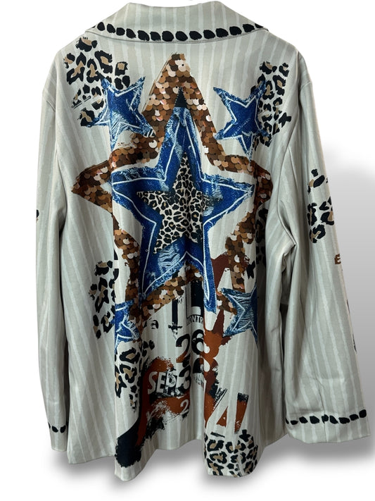 NATALIA - VESTE OVERSIZE MOTIF ETOILE JUSQU'A LA TAILLE 52/54