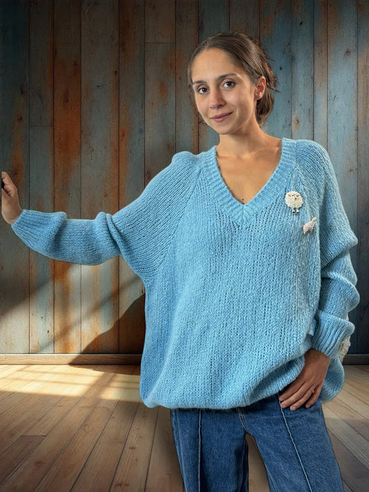 MATTEO - PULL BLEU AVEC MOHAIR JUSQU'A LA TAILLE 54