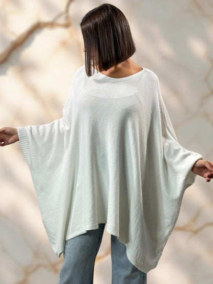 NICKO - PULL OVERSIZE BLANC CASSE JUSQU'A LA TAILLE 60