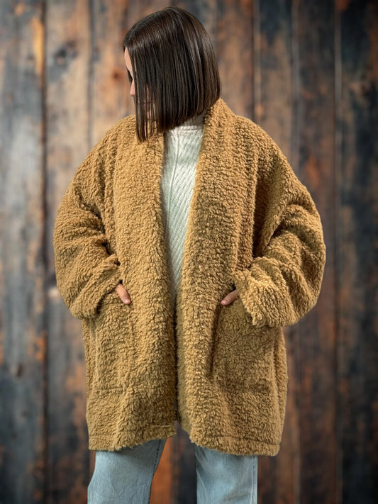 LILIROSE - VESTE OVERSIZE CAMEL EN MOUMOUTE JUSQU'A LA TAILLE 56