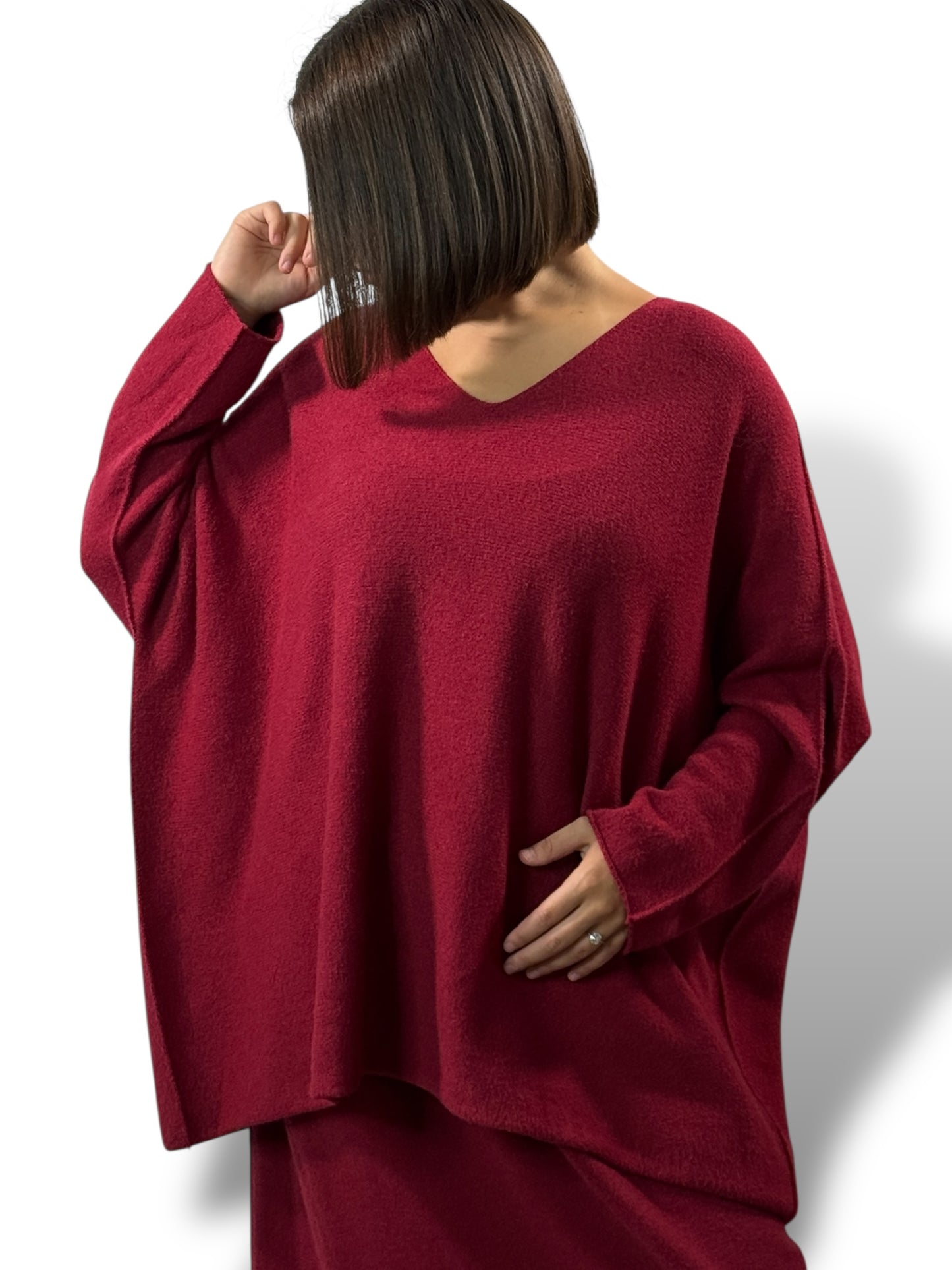 FAUSTINE - ENSEMBLE EN MAILLE BORDEAUX JUSQU'A LA TAILLE 52/54