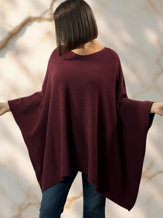 NICKO - PULL OVERSIZE BORDEAUX JUSQU'A LA TAILLE 60