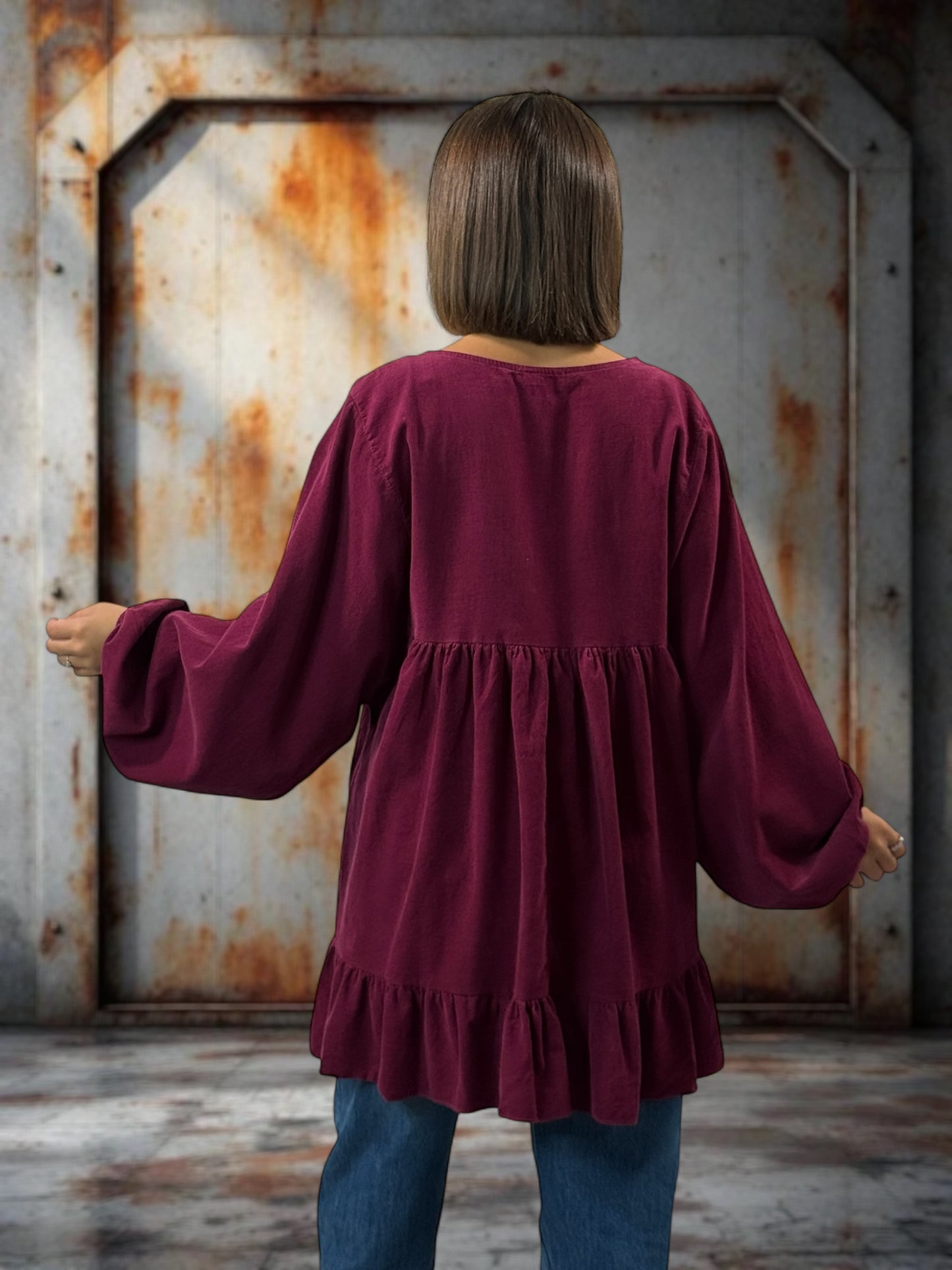 VICTORIA - TUNIQUE BORDEAUX EN VELOURS MILLERAIES OVERSIZE JUSQU'A LA TAILLE 52