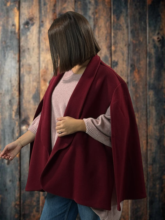 DONATELLA - VESTE CAPE BORDEAUX JUSQU'A LA TAILLE 50/52