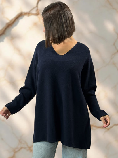 LARA - PULL OVERSIZE MARINE JUSQU'A LA TAILLE 54