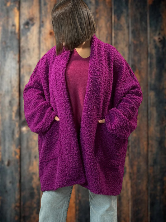 LILIROSE - VESTE OVERSIZE CYCLAMEN EN MOUMOUTE JUSQU'A LA TAILLE 56/58