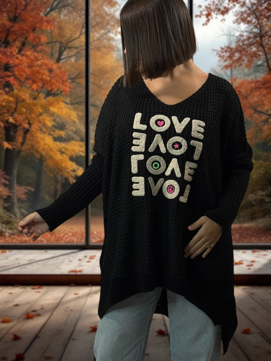 LOVELY - PULL OVERSIZE NOIR JUSQU'A LA TAILLE 56/58
