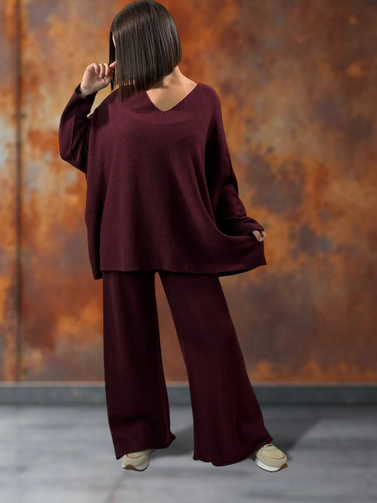 LOUANE - ENSEMBLE EN MAILLE BORDEAUX JUSQU'A LA TAILLE 52
