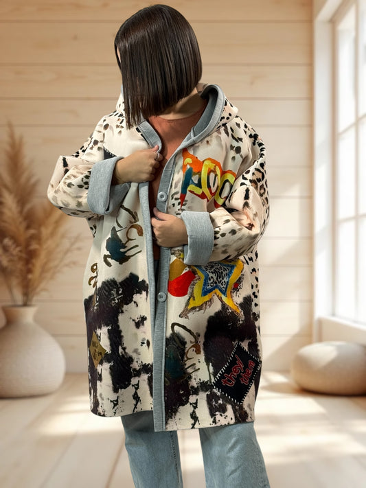 LULU - VESTE A CAPUCHE A MOTIF JUSQU'A LA TAILLE 52/54