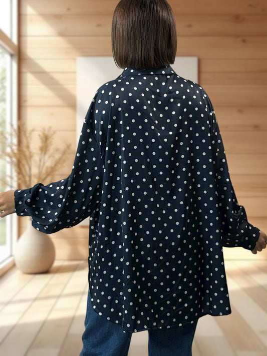 ROSAS - CHEMISE OVERSIZE MARINE A POIS JUSQU'A LA TAILLE 54