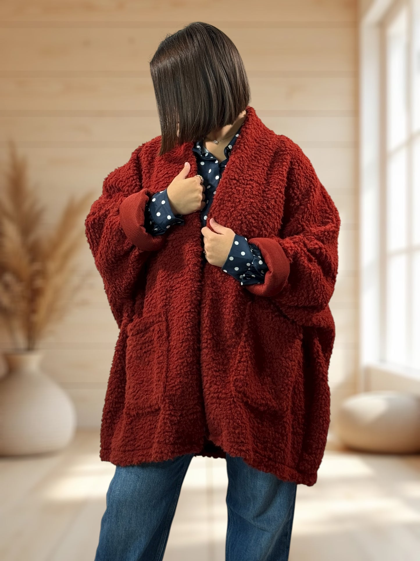 LILIROSE - VESTE OVERSIZE ROUILLE EN MOUMOUTE JUSQU'A LA TAILLE 56/58