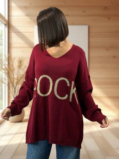 LOULOU - PULL OVERSIZE BORDEAUX JUSQU'A LA TAILLE 52