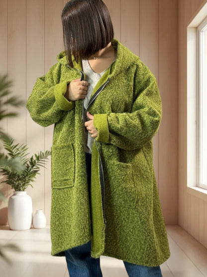 OCEANE - VESTE OVERSIZE VERTE A CAPUCHE JUSQU'A LA TAILLE 54/56