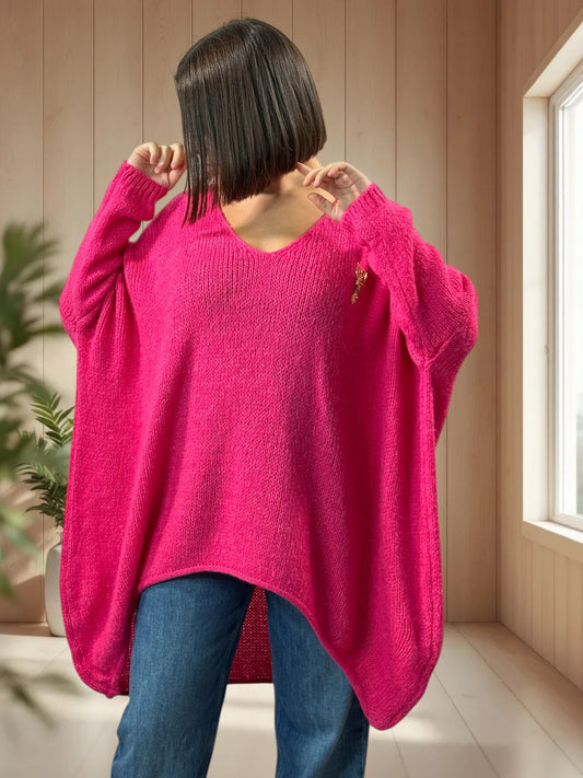 JULIA - PULL OVERSIZE FUCHSIA JUSQU'A LA TAILLE 56/58