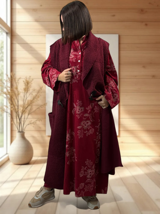 MAUD - GILET BORDEAUX SANS MANCHES JUSQU'A LA TAILLE 54/56