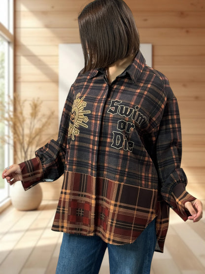 YSOLINE REF8 - CHEMISE OVERSIZE A MOTIF JUSQU'A LA TAILLE 52/54