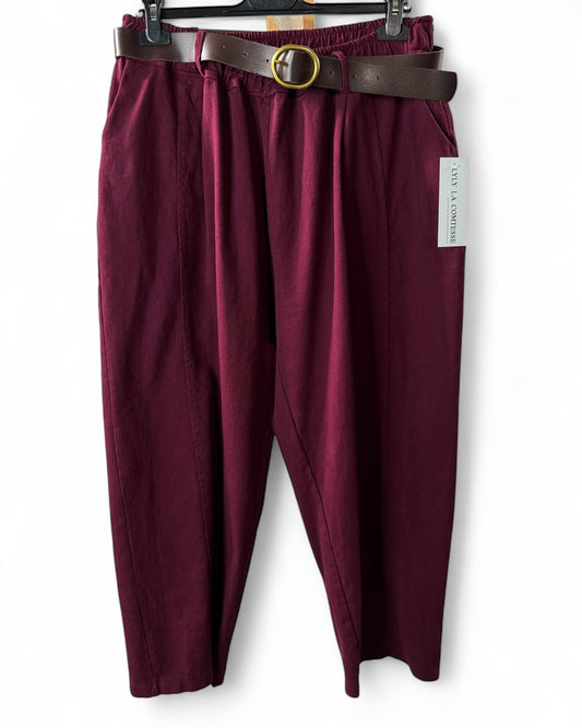 DIMITRI - PANTALON BORDEAUX AVEC CEINTURE JUSQU'A LA TAILLE 54