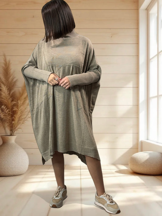MARISOL - ROBE BEIGE OVERSIZE EN MAILLE JUSQU'A LA TAILLE 56