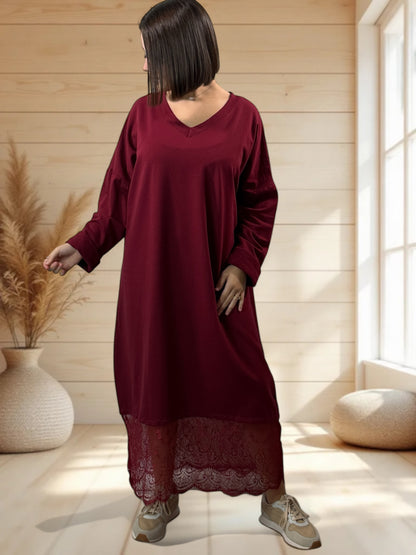 NATALIA - ROBE BORDEAUX AVEC DENTELLE JUSQU'A LA TAILLE 54