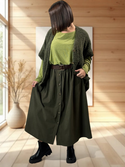 CAROLINA - JUPE EN VELOURS KAKI JUSQU'A LA TAILLE 52/54