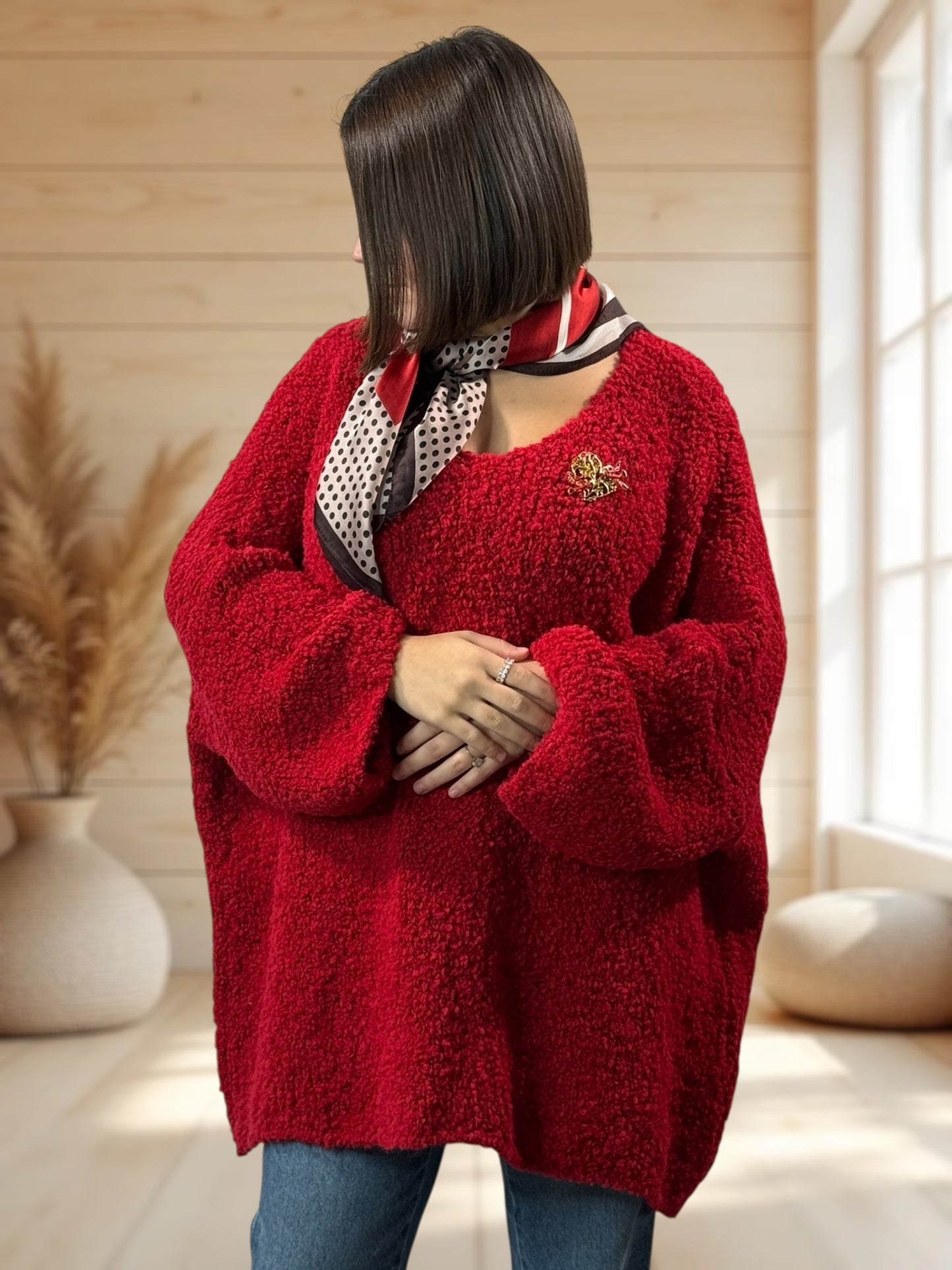 LAETITIA - PULL ROUGE OVERSIZE JUSQU'A LA TAILLE 58