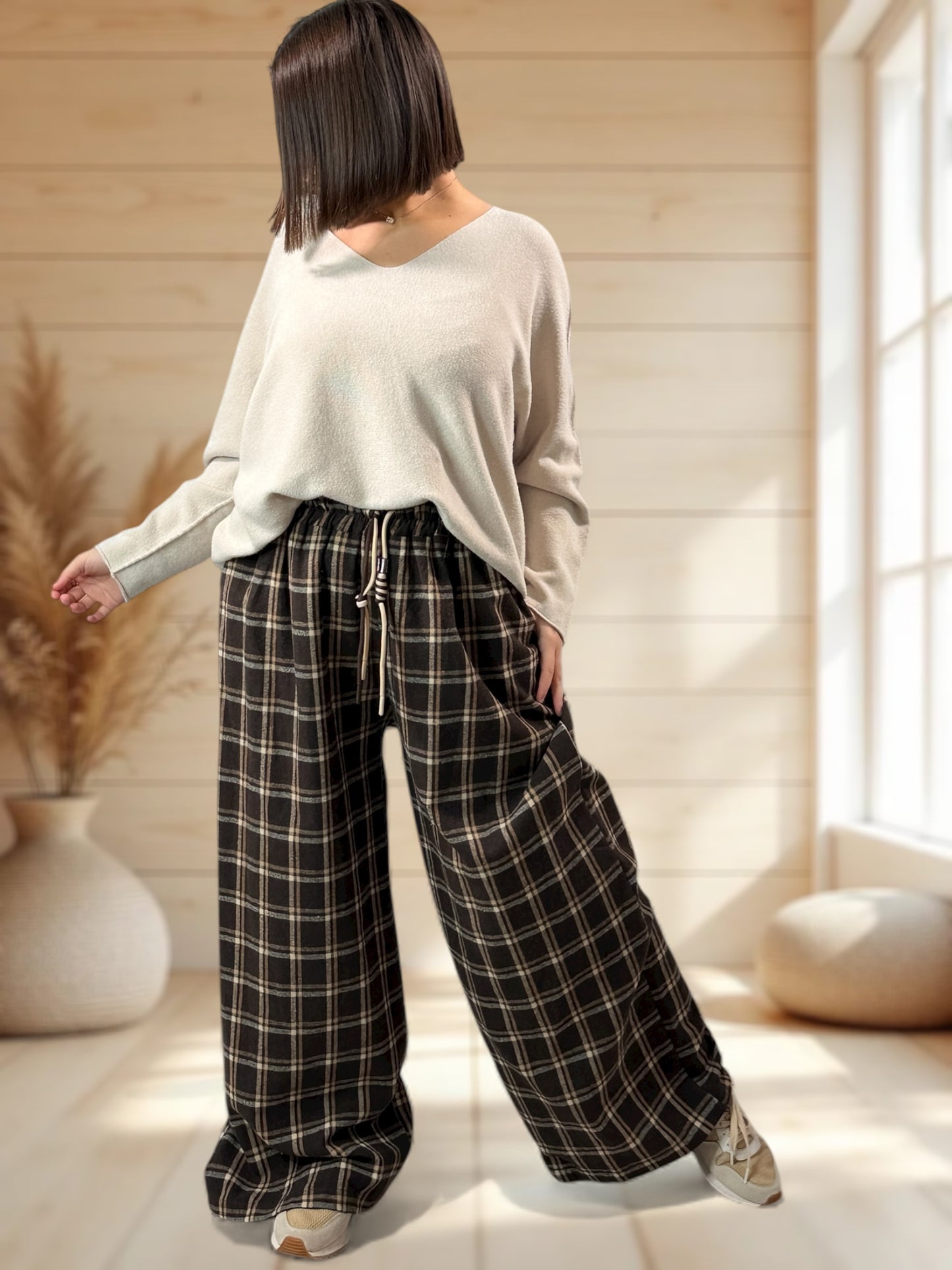 NEWCASTLE - PANTALON ECOSSAIS MARRON JUSQU'A LA TAILLE 52