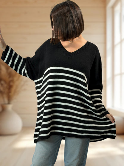 MANU - PULL MARINIERE NOIR JUSQU'A LA TAILLE 56/58