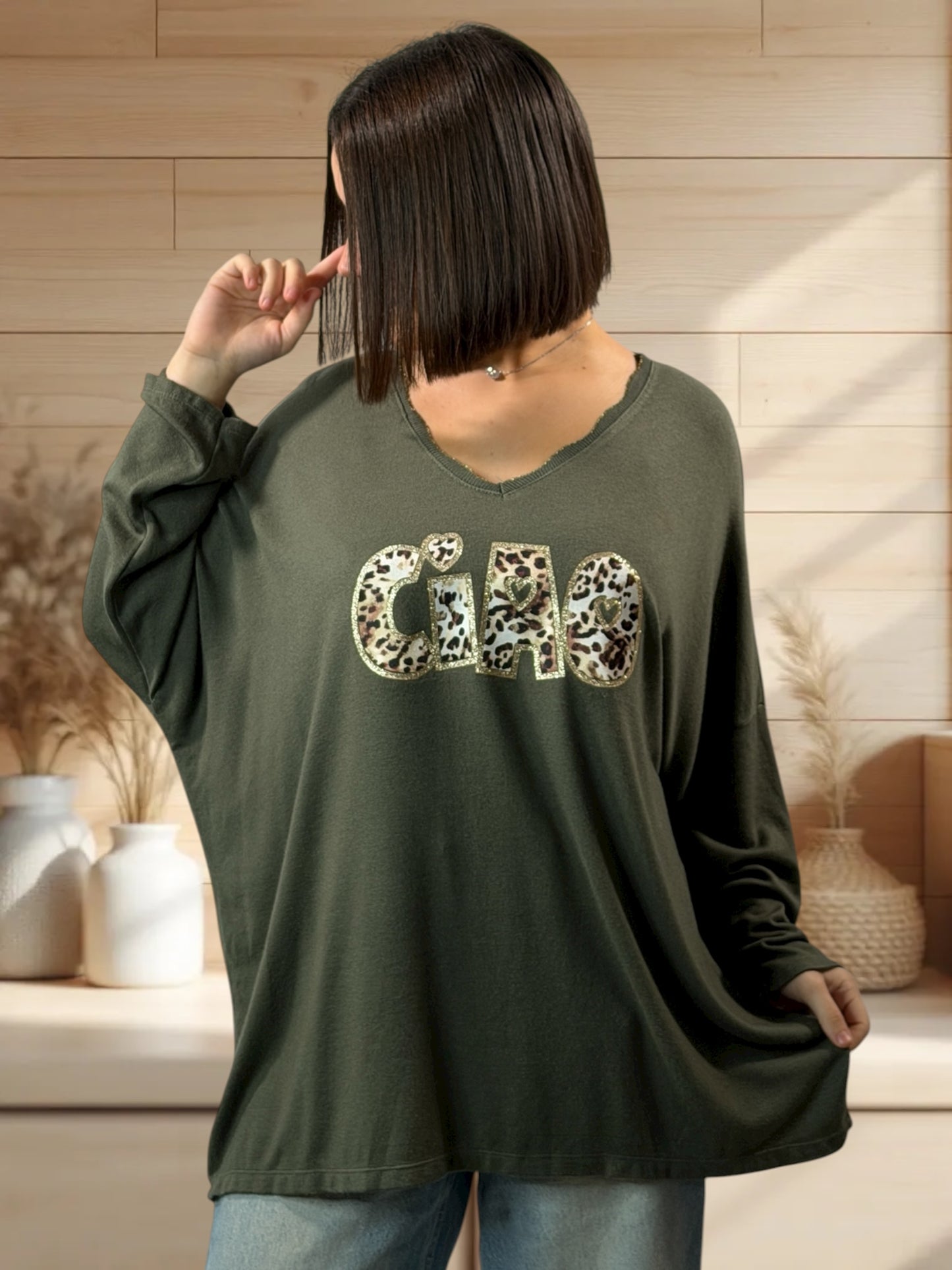 CIAO - PULL KAKI EN MAILLE FLUIDE JUSQU'A LA TAILLE 54/56