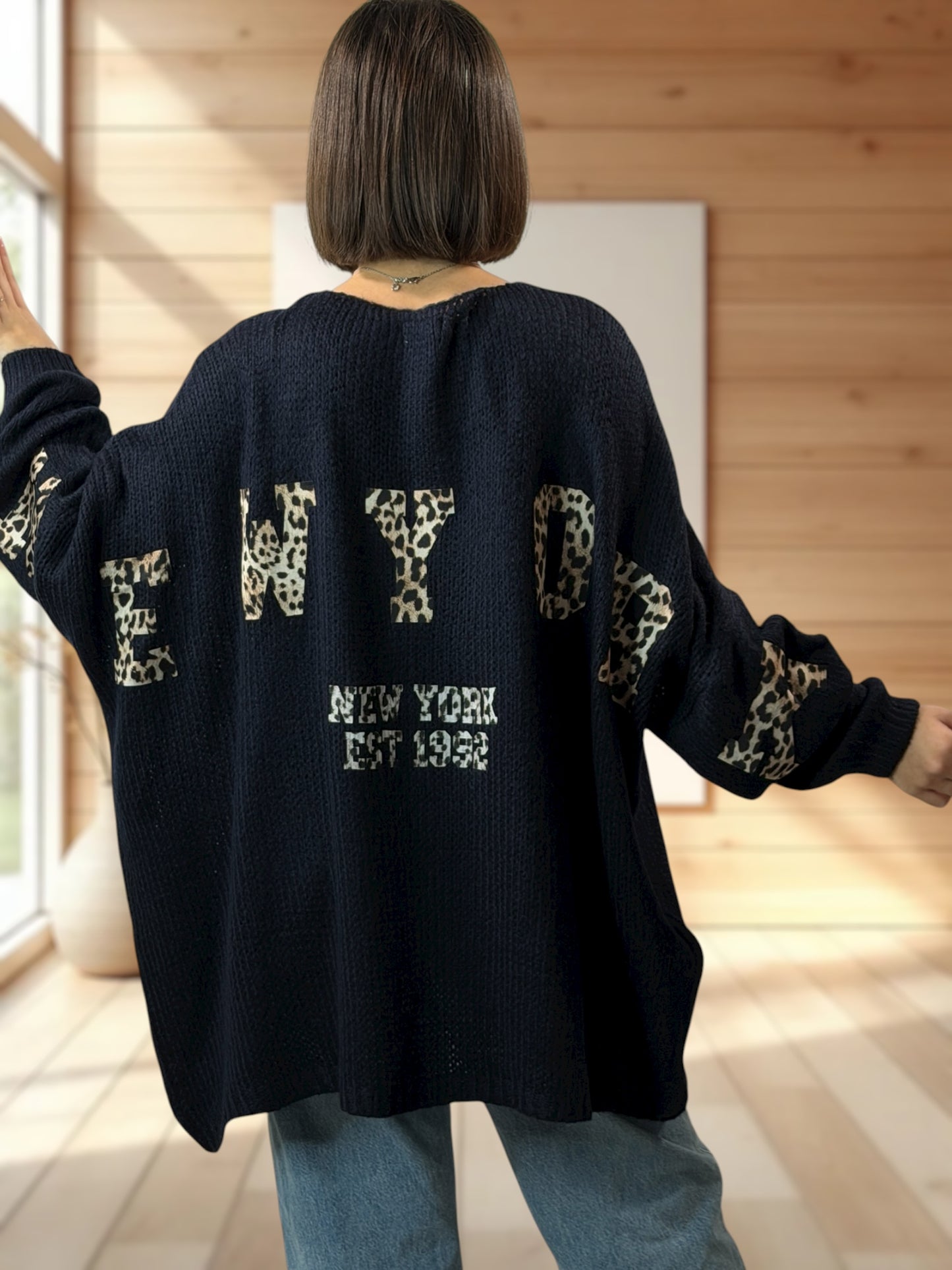 NEW YORK - PULL OVERSIZE MARINE JUSQU'A LA TAILLE 56