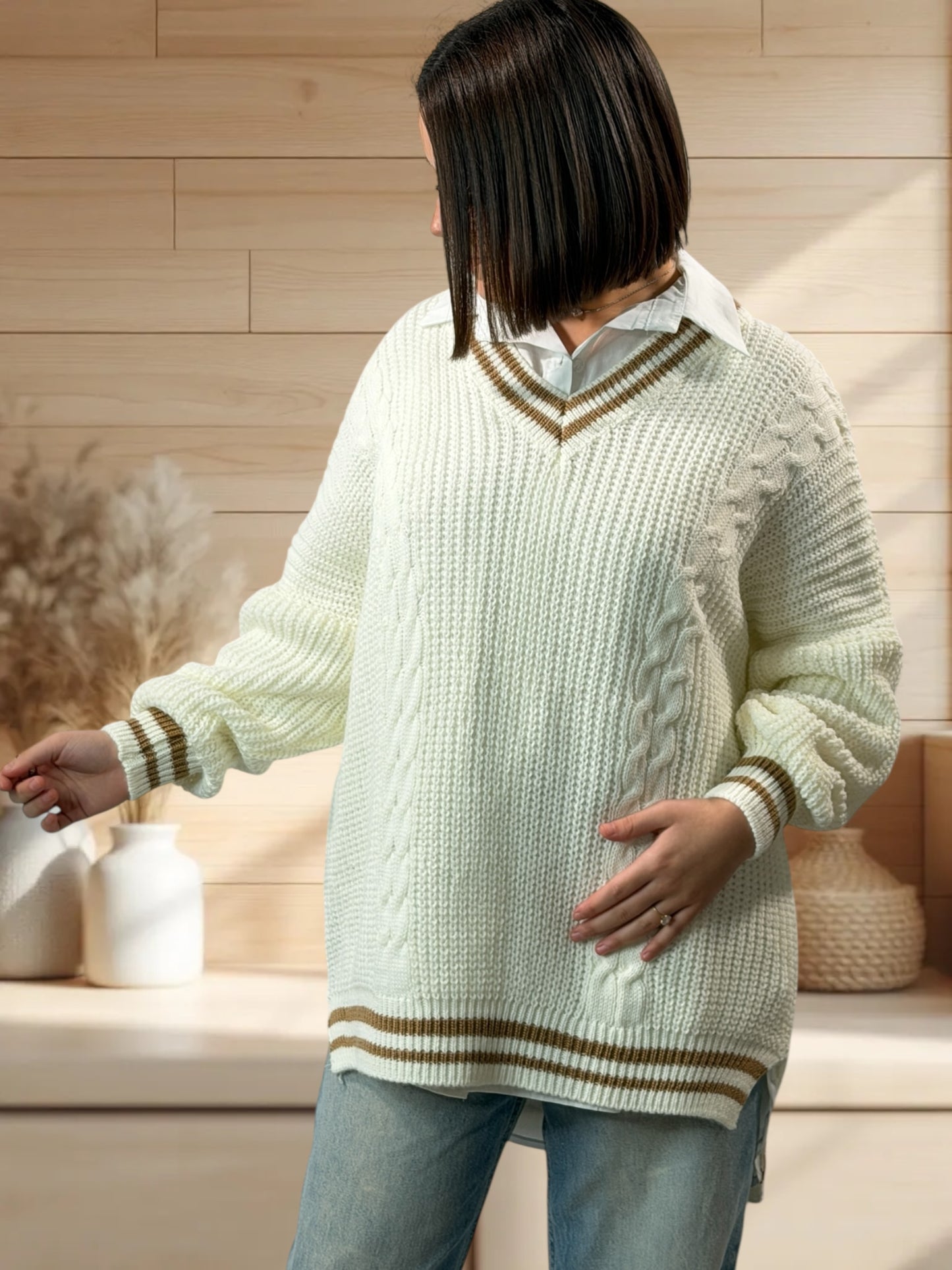 NANOU - PULL OVERSIZE BLANC CASSE JUSQU'A LA TAILLE 52