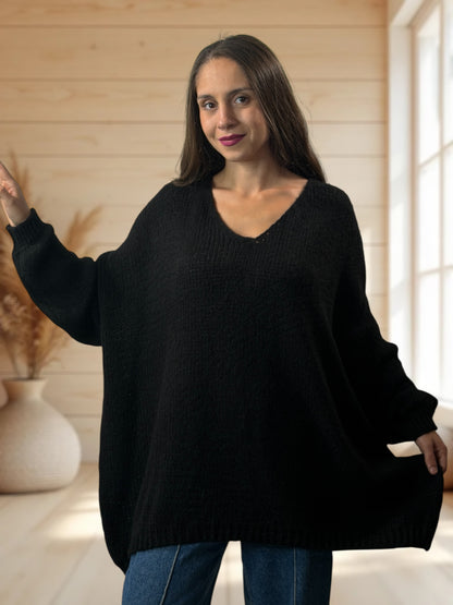 RICKOU - PULL OVERSIZE NOIR MOTIF SOLEILJUSQU'A LA TAILLE 56