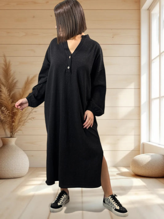 KATARINA - ROBE SCINTILLANTE EN MAILLE NOIRE OVERSIZE JUSQU'A LA TAILLE 52