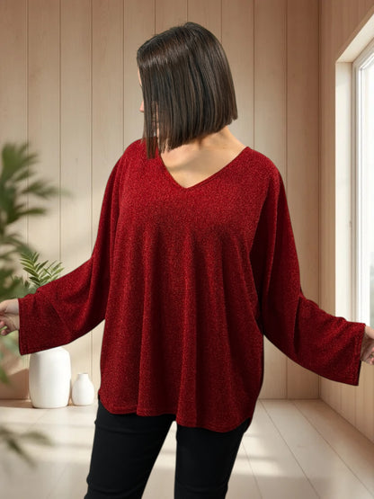 LAURY - TOP ROUGE SCINTILLANT JUSQU'A LA TAILLE 54/56