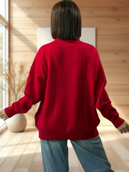 BERENICE - PULL ROUGE  AVEC PERLE JUSQU'A LA TAILLE 50/52