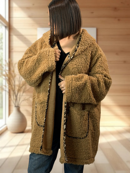 PAOLA - VESTE OVERSIZE CAMEL EN MOUMOUTE JUSQU'A LA TAILLE 54/56