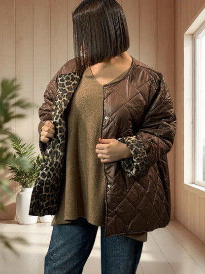 DEBORAH - DOUDOUNE MARRON INTERIEUR LEOPARD TAILLE 44 A 50