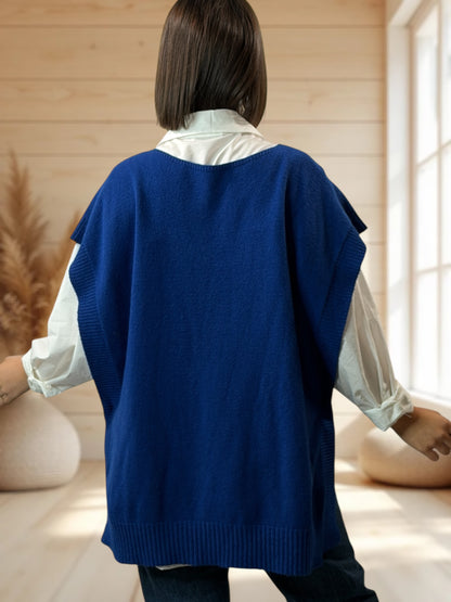 AURELIE - PULL BLEU IMPERIAL SANS MANCHES JUSQU'A LA TAILLE 52