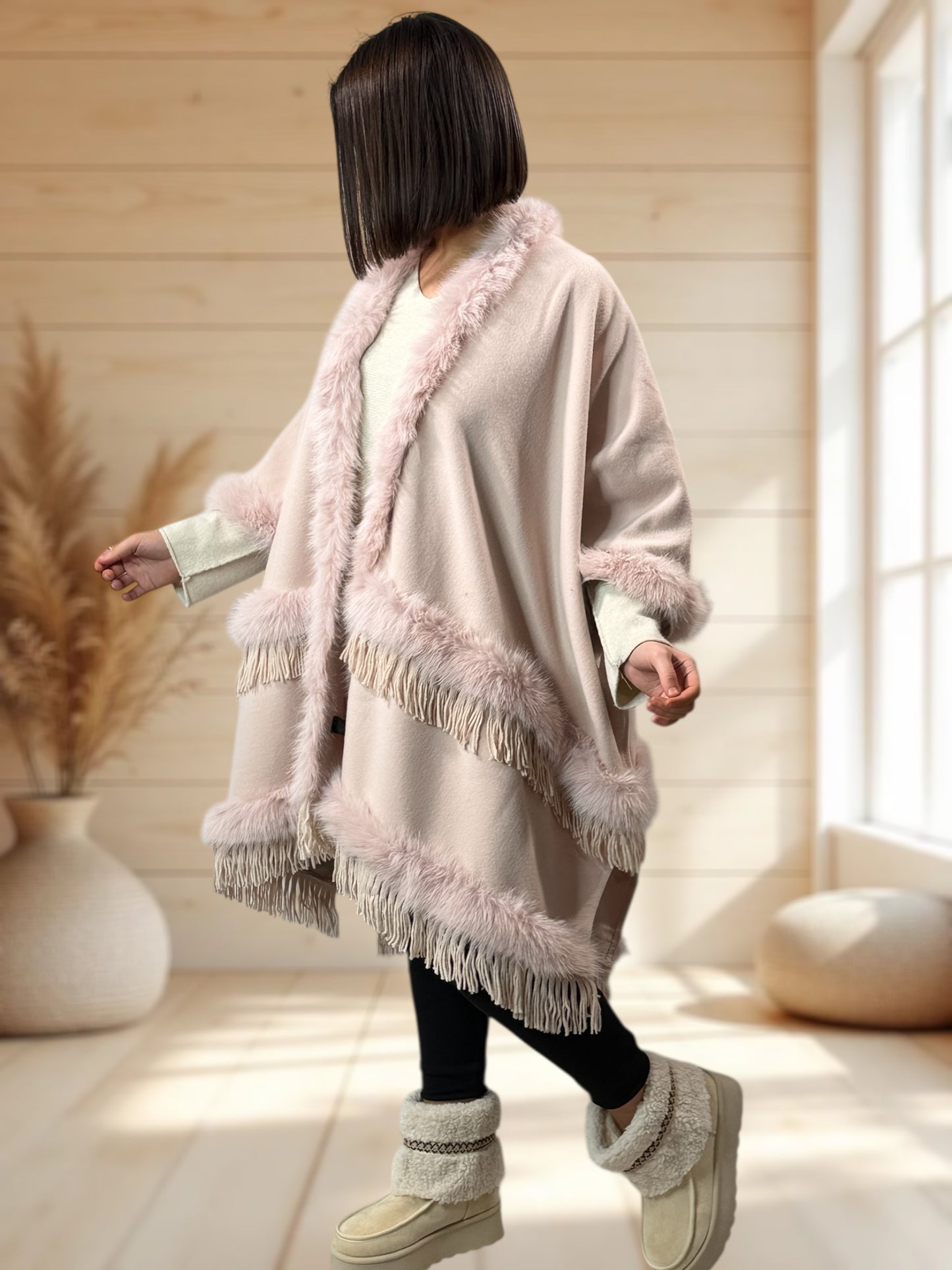 MAGNOLIA - CAPE ROSE FAUSSE FOURRURE