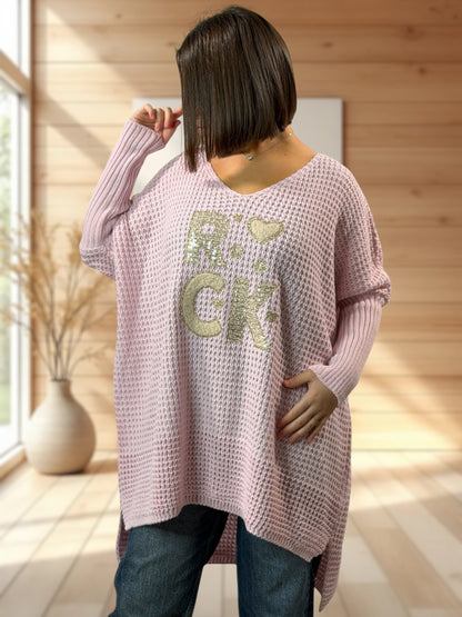 OLIVIA - PULL OVERSIZE ROSE JUSQU'A LA TAILLE 56/58