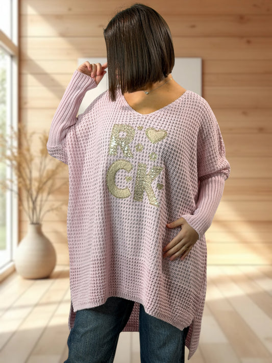 OLIVIA - PULL OVERSIZE ROSE JUSQU'A LA TAILLE 56/58