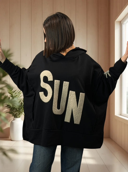DANITO - SWEAT A CAPUCHE OVERSIZE NOIR JUSQU'A LA TAILLE 56/58