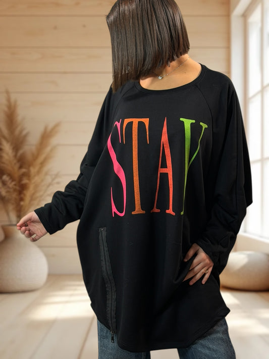 LUKA - SWEAT OVERSIZE NOIR JUSQU'A LA TAILLE 56/58