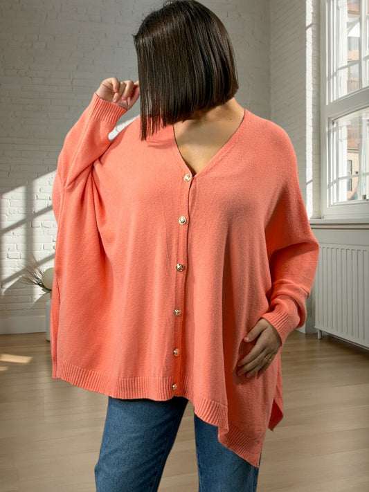 MATHILDE - GILET OVERSIZE ABRICOT JUSQU'A LA TAILLE 56/58