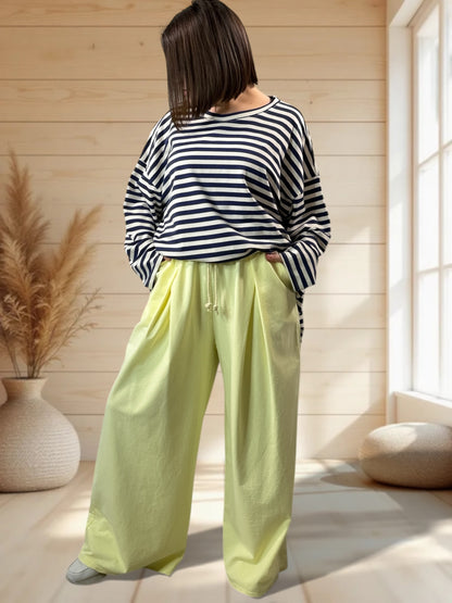 DONATA - PANTALON AMPLE EN COTON JAUNE TAILLE 46 A 52