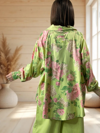 DONATELLA - BLOUSE VERTE A FLEUR JUSQU'A LA TAILLE 54