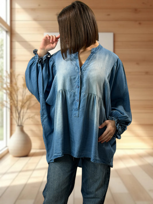 MARINA  - BLOUSE EN JEAN TENCELL JUSQU'A LA TAILLE 50/52