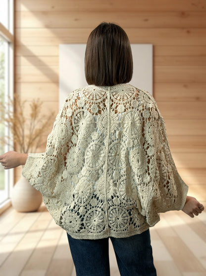 KARINA - GILET OVERSIZE EN COTON ECRU JUSQU'A LA TAILLE 50