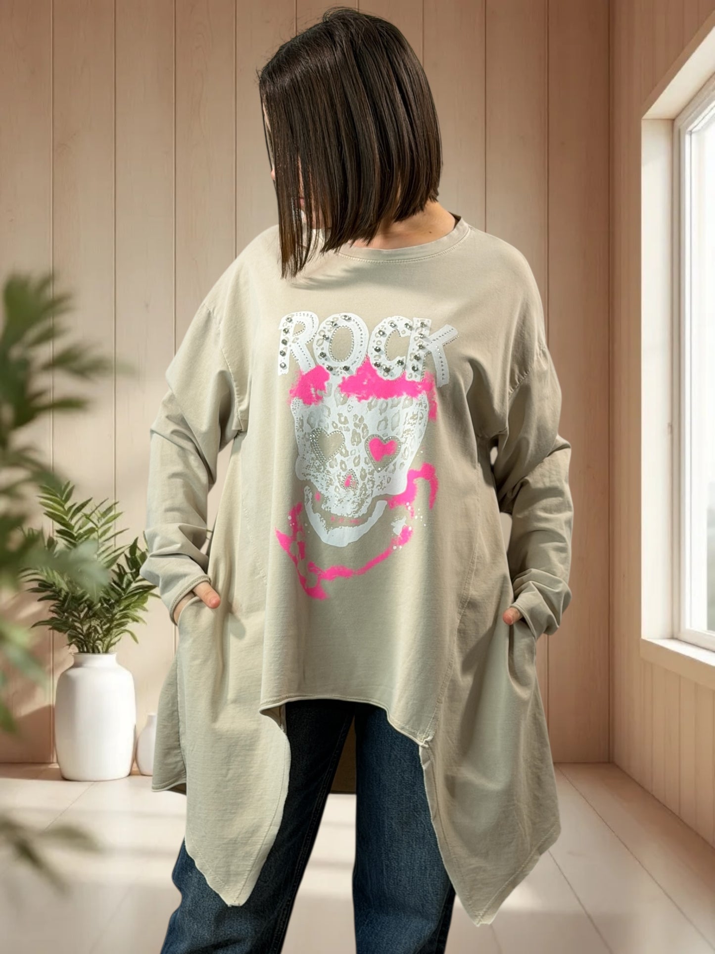 MARLON - SWEAT OVERSIZE BEIGE JUSQU'A LA TAILLE 54